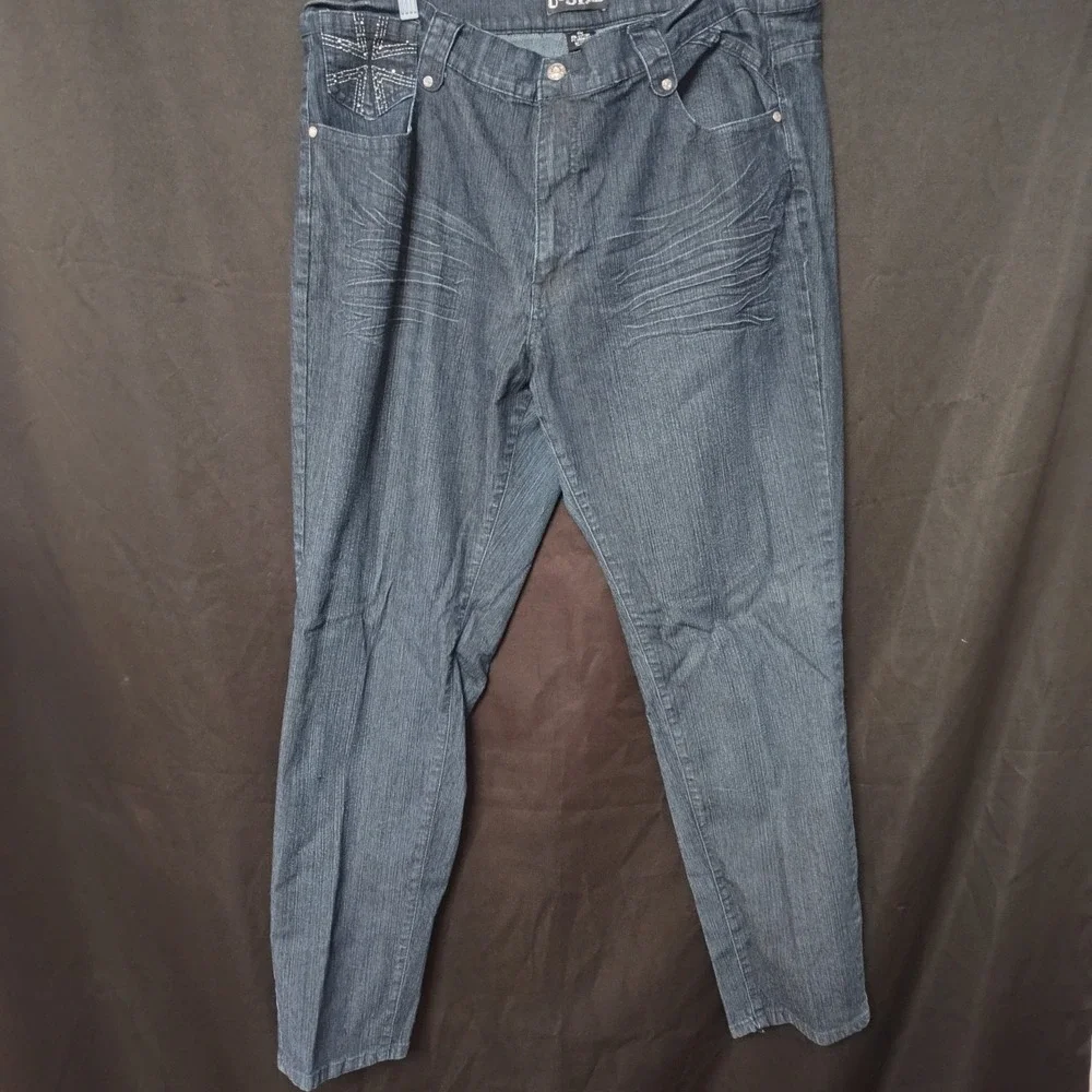 20 W jeans U 51 embroidered bling stretch dark blue straight crinkled